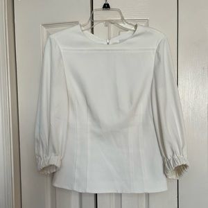 Tibi White Back-Zip Three-Quarter Bishop Sleeves Corset Twill Top